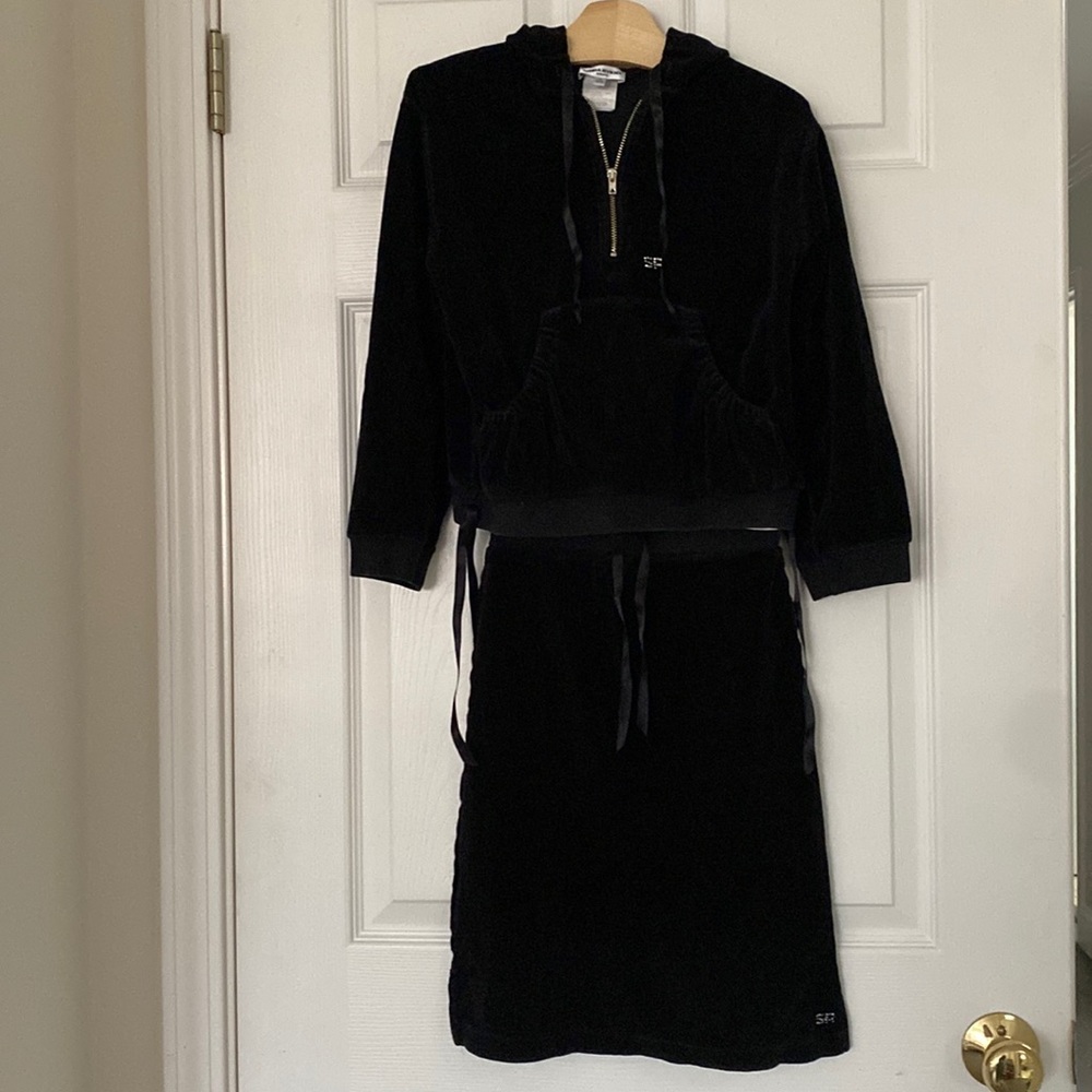 SONIA RYKIEL Enfant Black 🖤 Velvet Hoodie Skirt Set Girls 8 Just For Me!